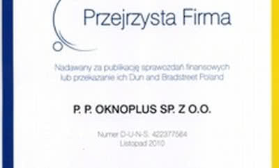 OknoPlus - Przejrzystą Firmą 2010